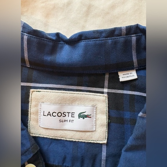 Lacoste Men’s Navy Plaid Long Sleeve shirt - Picture 4 of 7